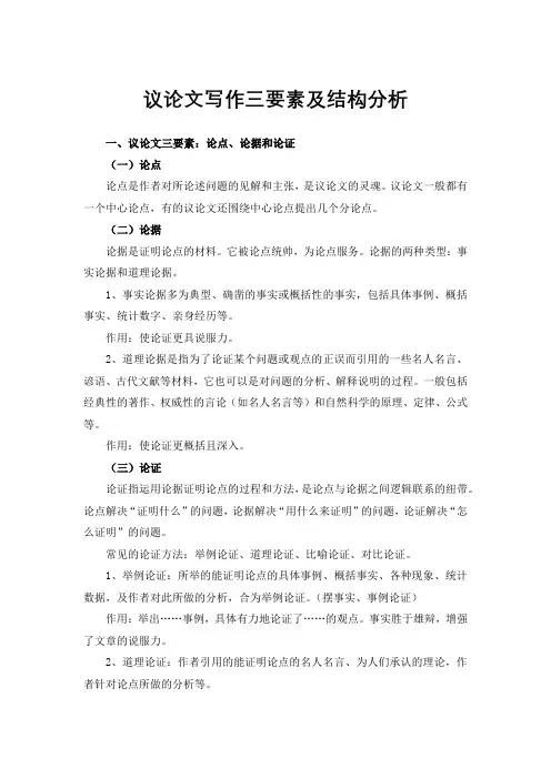 议论文写作三要素及结构分析