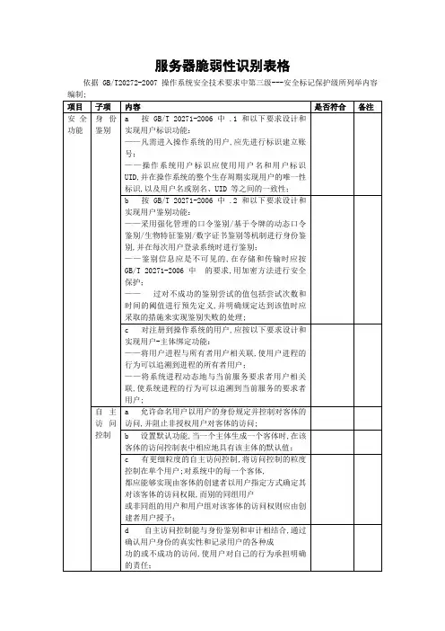 信息安全风险评估脆弱性识别操作系统脆弱性表格《T》