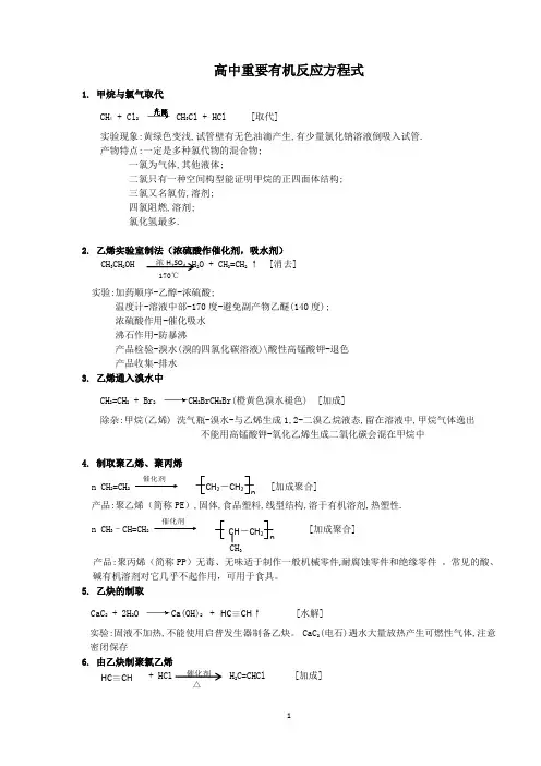 高中重要有机反应及推断条件