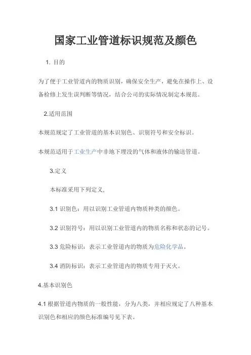 国家工业管道标识规范及颜色