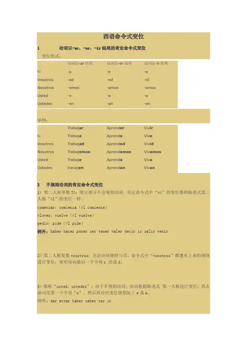 西语命令式变位