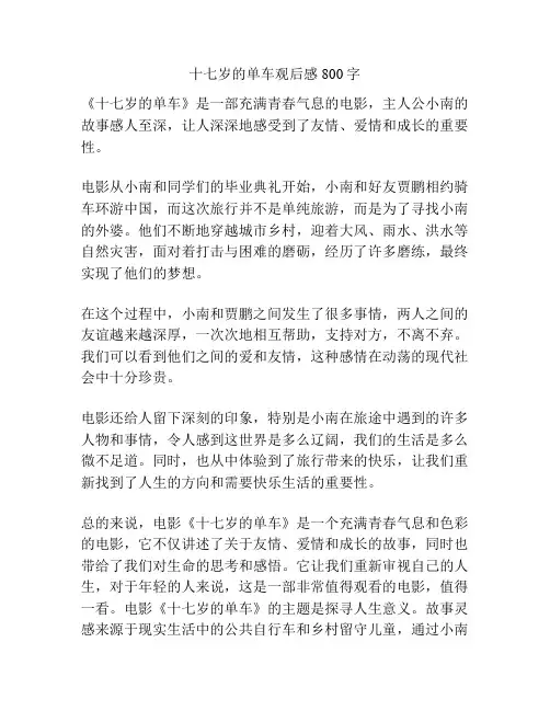 十七岁的单车观后感800字