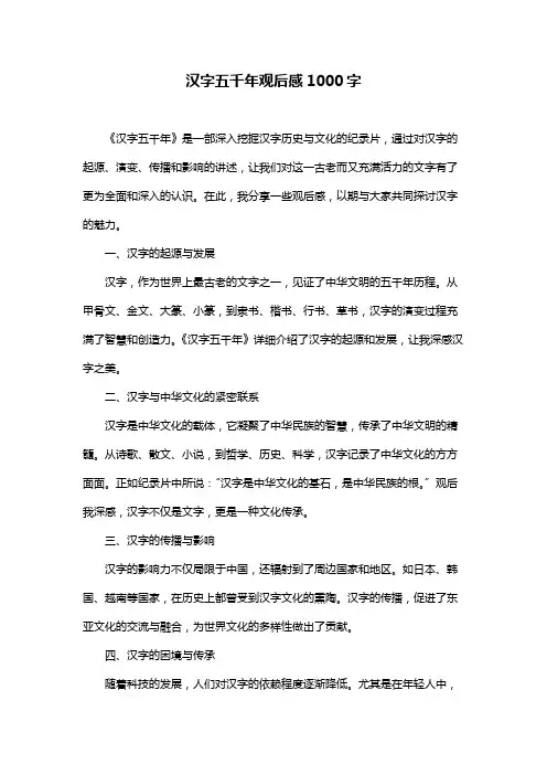 汉字五千年观后感1000字