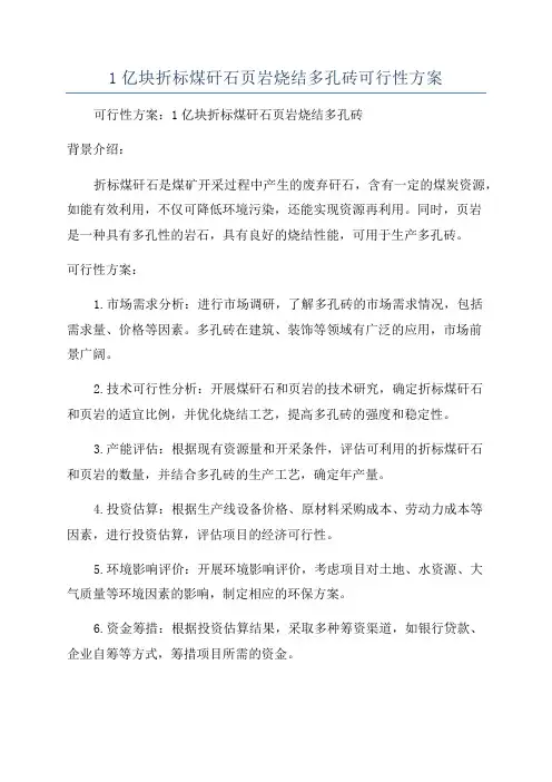 1亿块折标煤矸石页岩烧结多孔砖可行性方案
