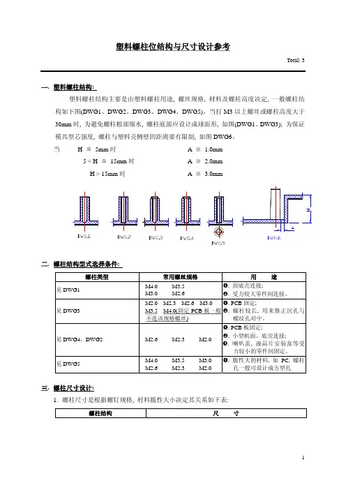 塑胶螺柱位结构与尺寸设计参考