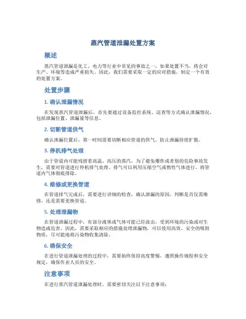 蒸汽管道泄漏处置方案