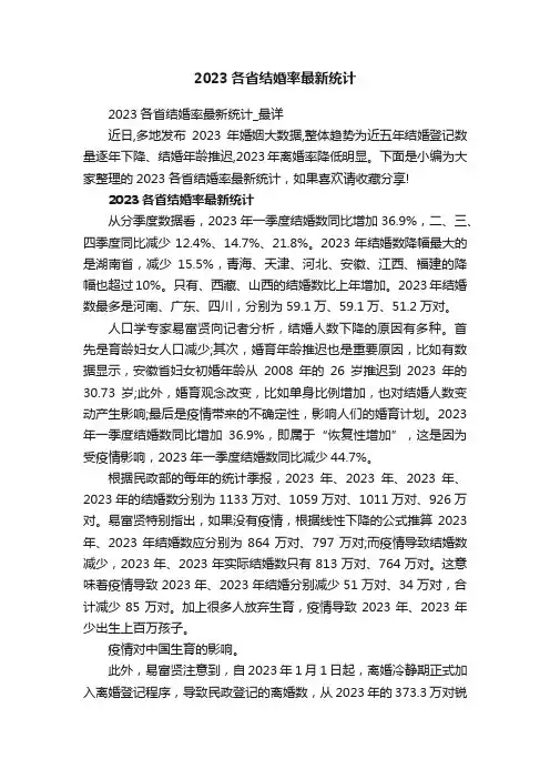 2023各省结婚率最新统计
