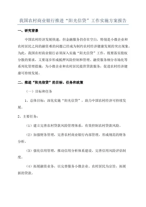 我国农村商业银行推进“阳光信贷”工作实施方案报告