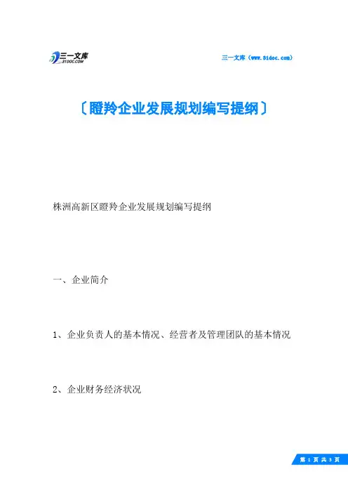 瞪羚企业发展规划编写提纲