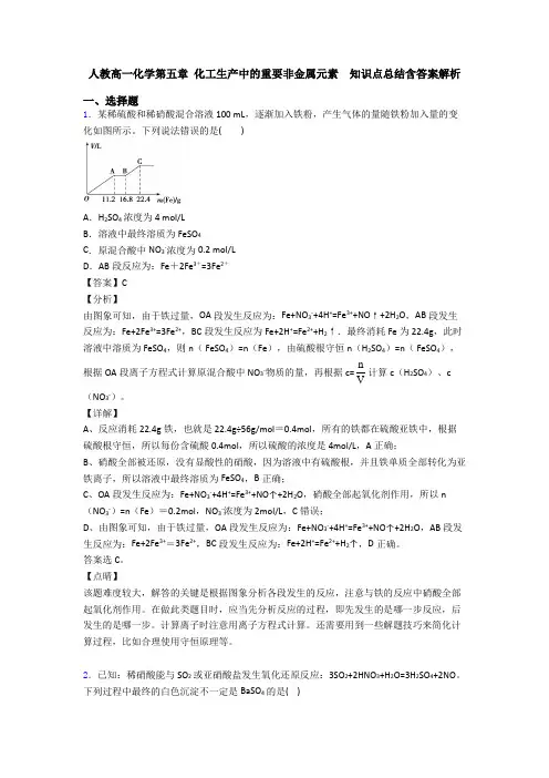 人教高一化学第五章 化工生产中的重要非金属元素  知识点总结含答案解析