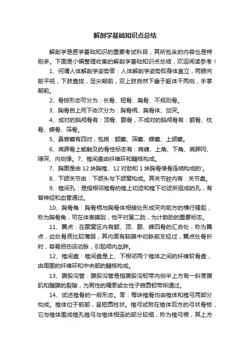 解剖学基础知识点总结