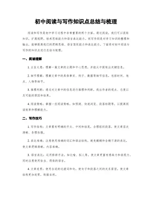 初中阅读与写作知识点总结与梳理