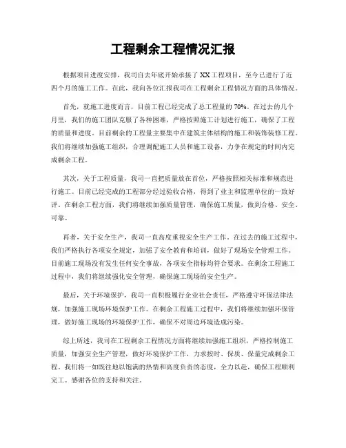 工程剩余工程情况汇报