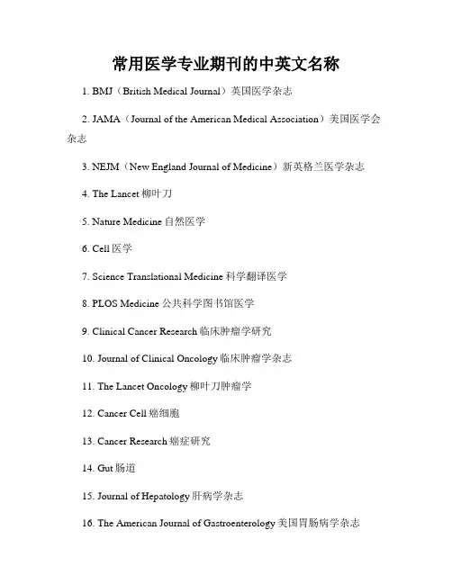常用医学专业期刊的中英文名称