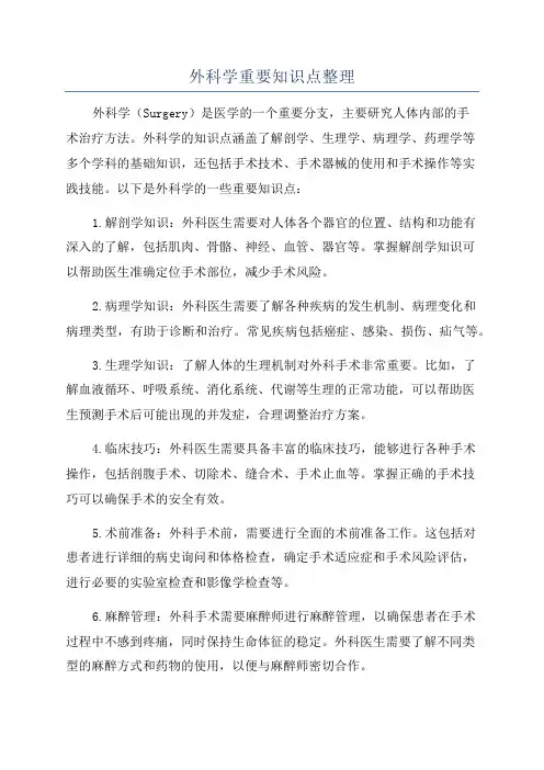 外科学重要知识点整理