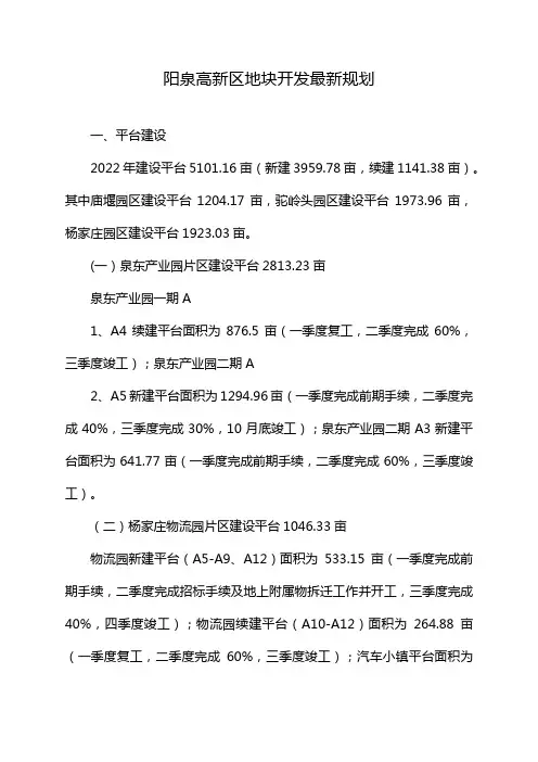 阳泉高新区地块开发最新规划