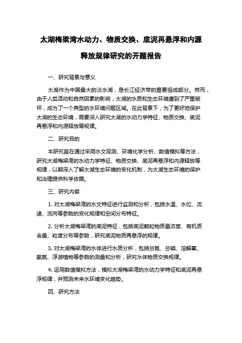 太湖梅梁湾水动力、物质交换、底泥再悬浮和内源释放规律研究的开题报告