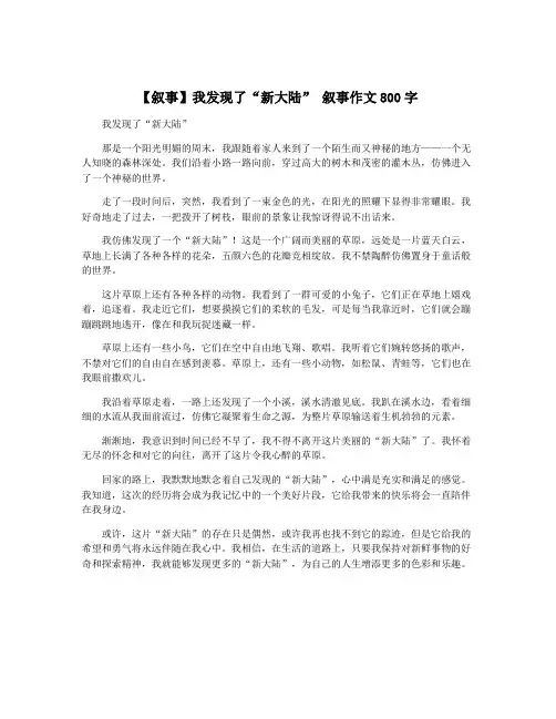 【叙事】我发现了“新大陆” 叙事作文800字
