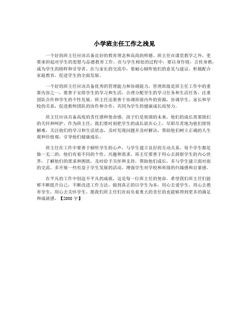 小学班主任工作之浅见
