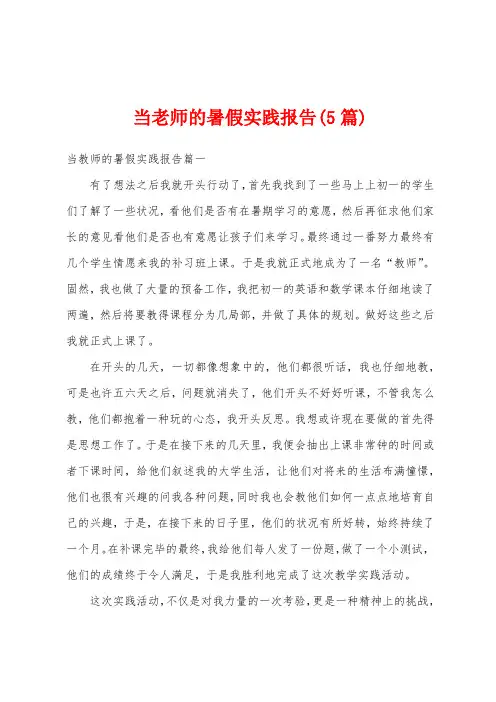 当老师的暑假实践报告(5篇)