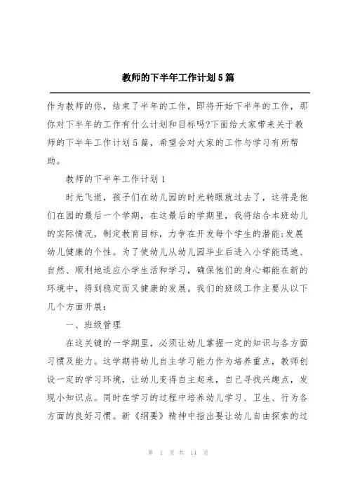 教师的下半年工作计划5篇
