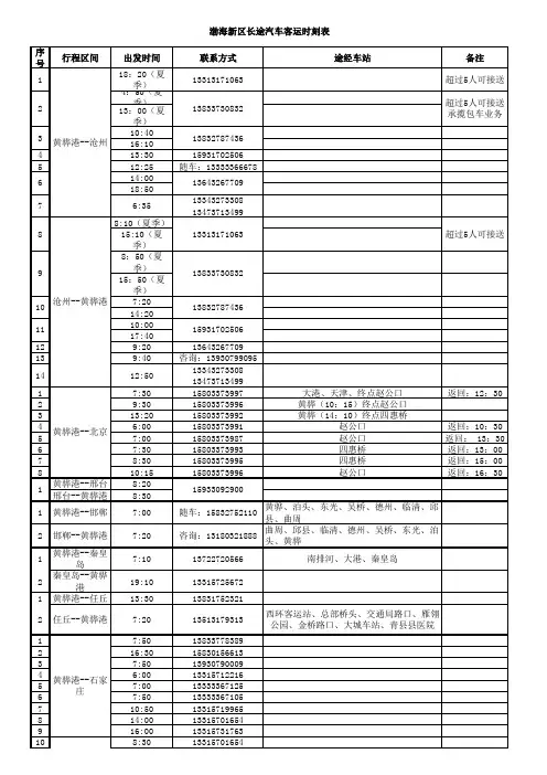 新区长途汽车客运时刻表