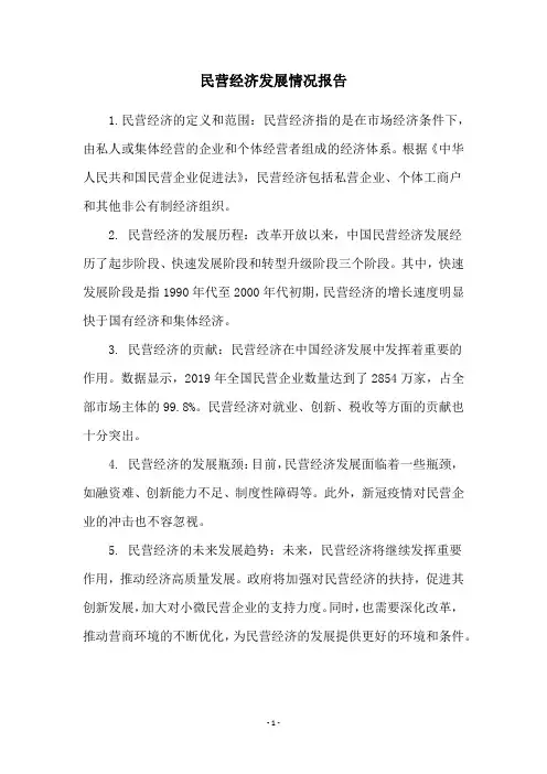 民营经济发展情况报告