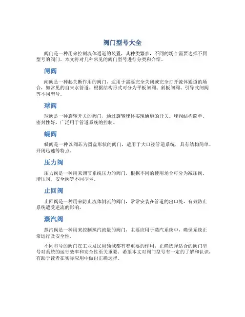 阀门型号大全