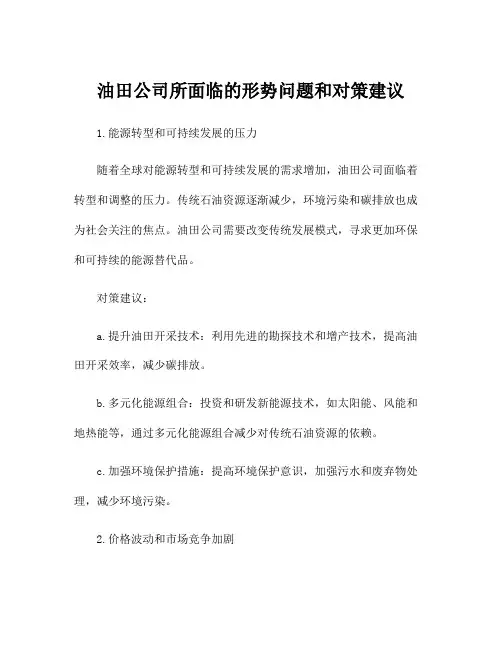 油田公司所面临的形势问题和对策建议