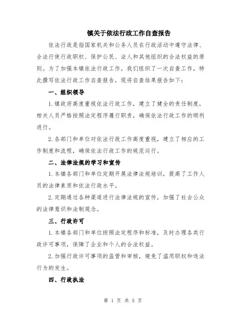 镇关于依法行政工作自查报告