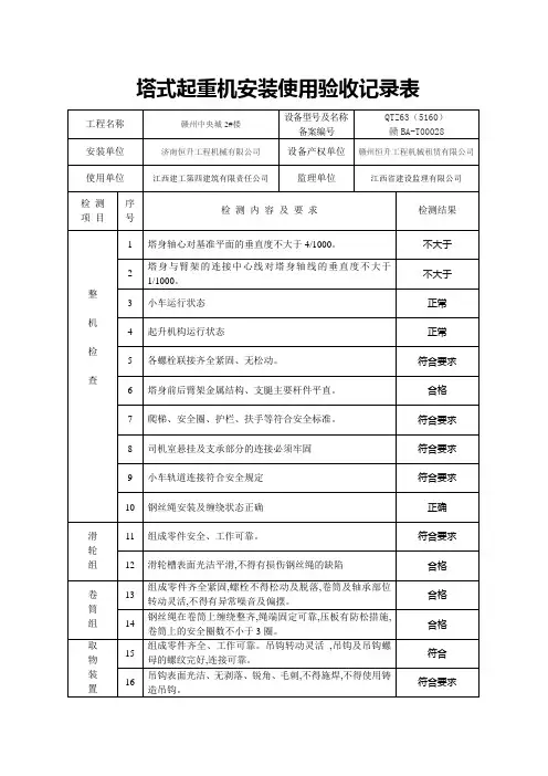 四 方 验 收(塔式起重机)