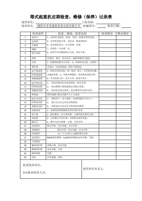 塔式起重机定期检查表