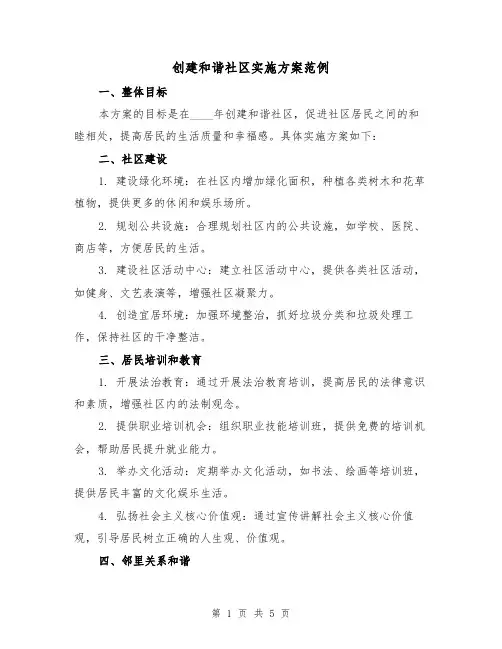 创建和谐社区实施方案范例(2篇)