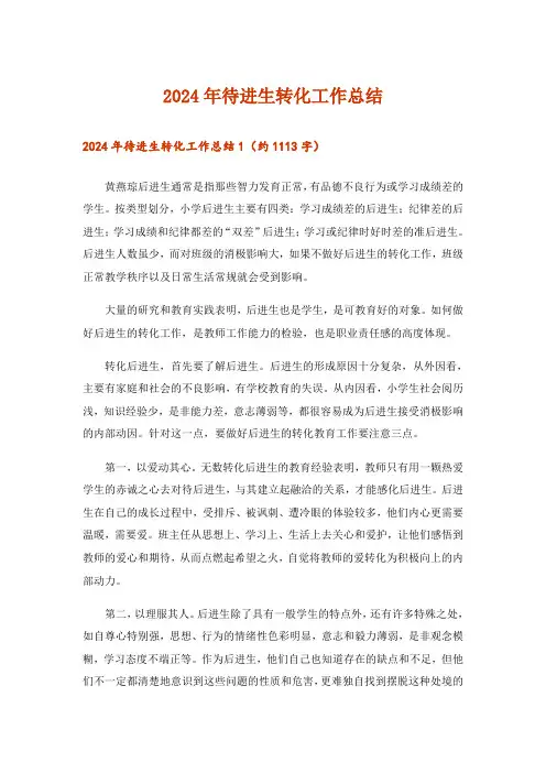 2024年待进生转化工作总结