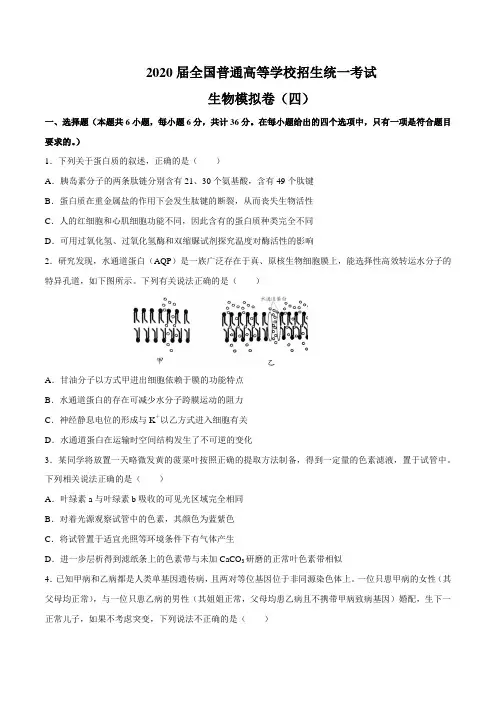 2020年高考生物全真模拟测试卷(四)(解析版)