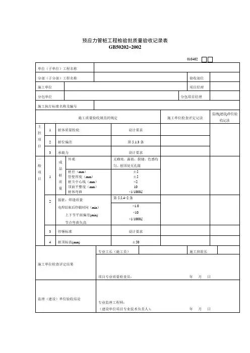 预应力管桩工程质量检验验收记录表(doc 2页)