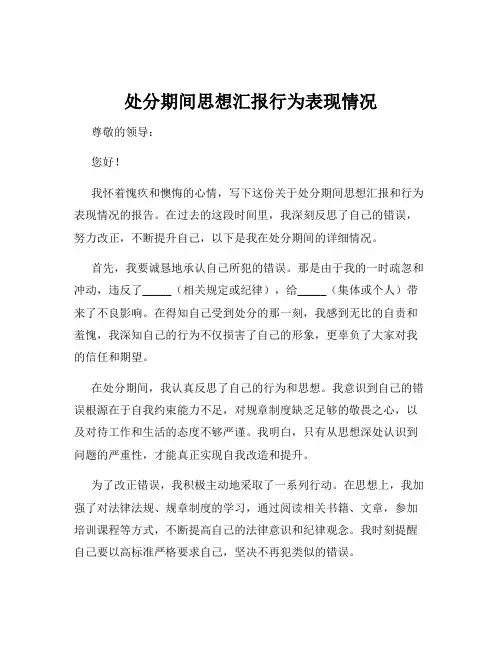 处分期间思想汇报行为表现情况