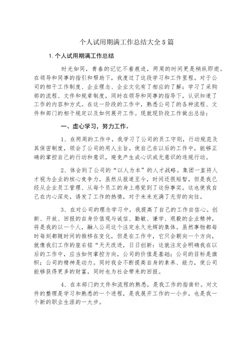 个人试用期满工作总结大全5篇
