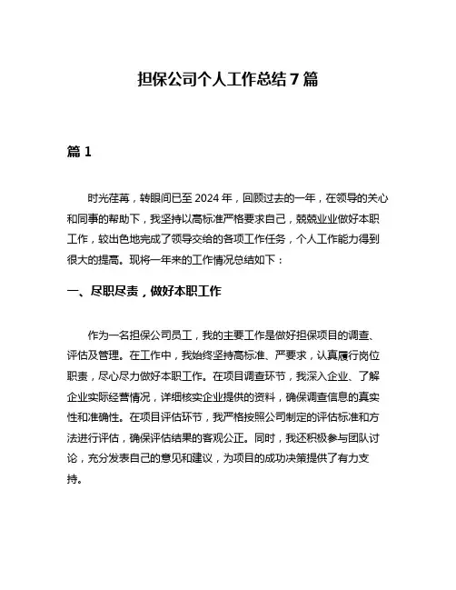 担保公司个人工作总结7篇