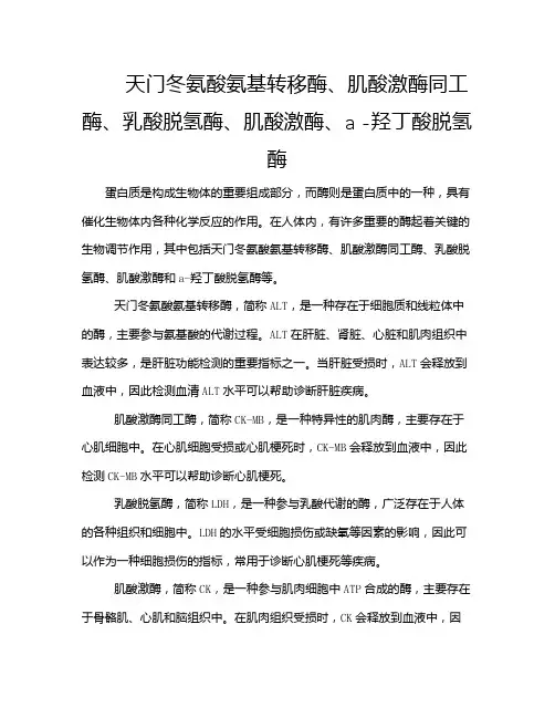 天门冬氨酸氨基转移酶、肌酸激酶同工酶、乳酸脱氢酶、肌酸激酶、a -羟丁酸脱氢酶