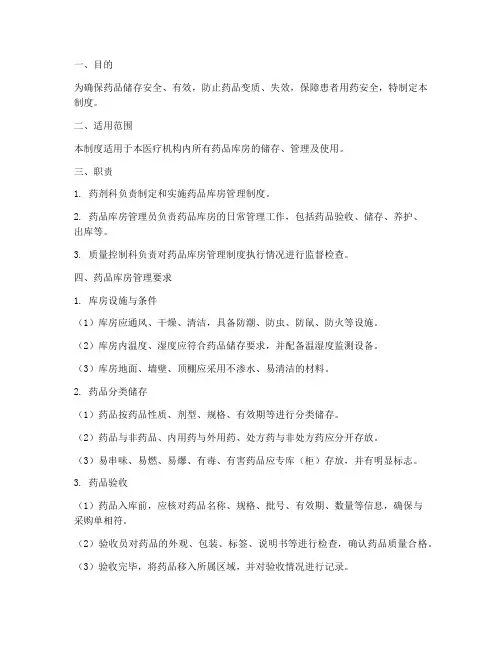 医疗药品库房管理制度范本