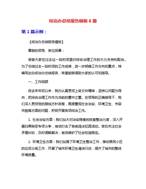 综治办总结报告模板6篇