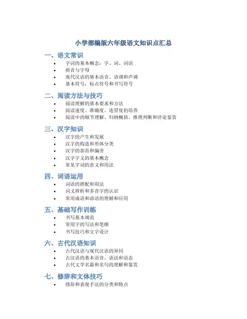 小学部编版六年级语文知识点汇总