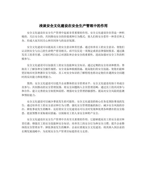 浅谈安全文化建设在安全生产管理中的作用