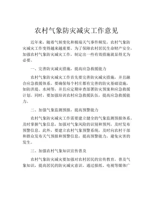 农村气象防灾减灾工作意见