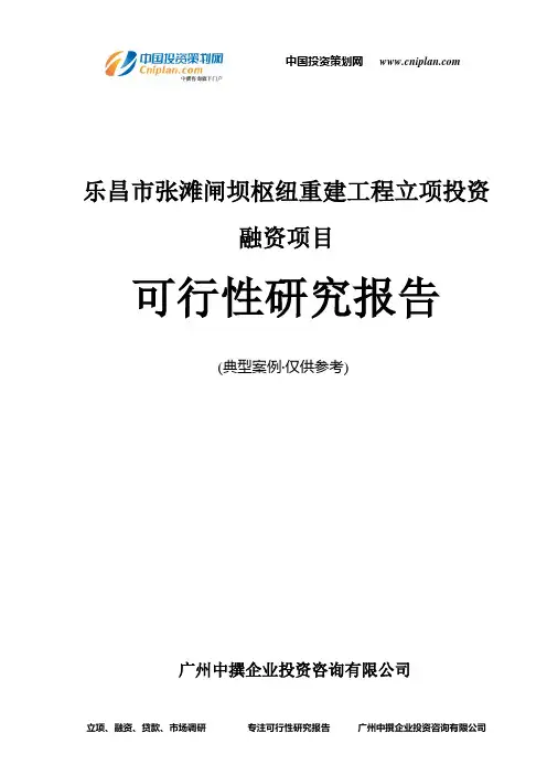 乐昌市张滩闸坝枢纽重建工程融资投资立项项目可行性研究报告(非常详细)