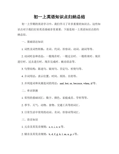 初一上英语知识点归纳总结