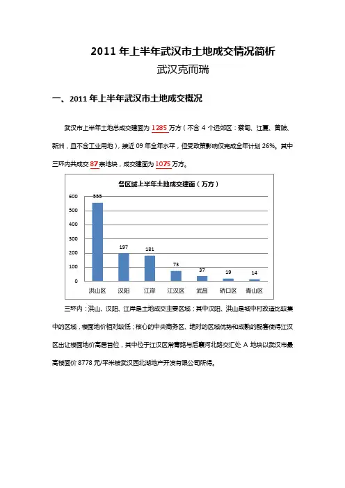 2011年上半年武汉市土地成交情况简析
