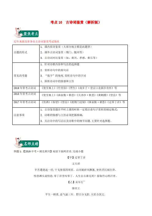 湖北省2020年中考语文考点古诗词鉴赏[含解析]