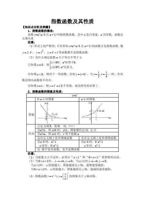 指数函数及其性质知识点及题型分类